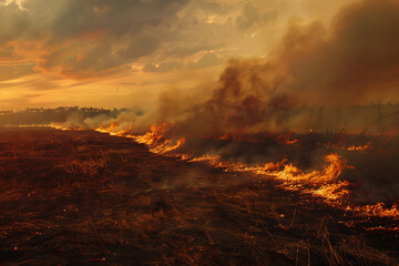 Wildfires consume vast landscapes, fueled by dry conditions and strong winds, leaving trails of destruction in their wake.