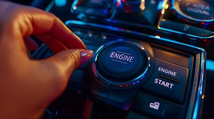 Fototapeta premium Starting a Fancy Car Engine with a Button