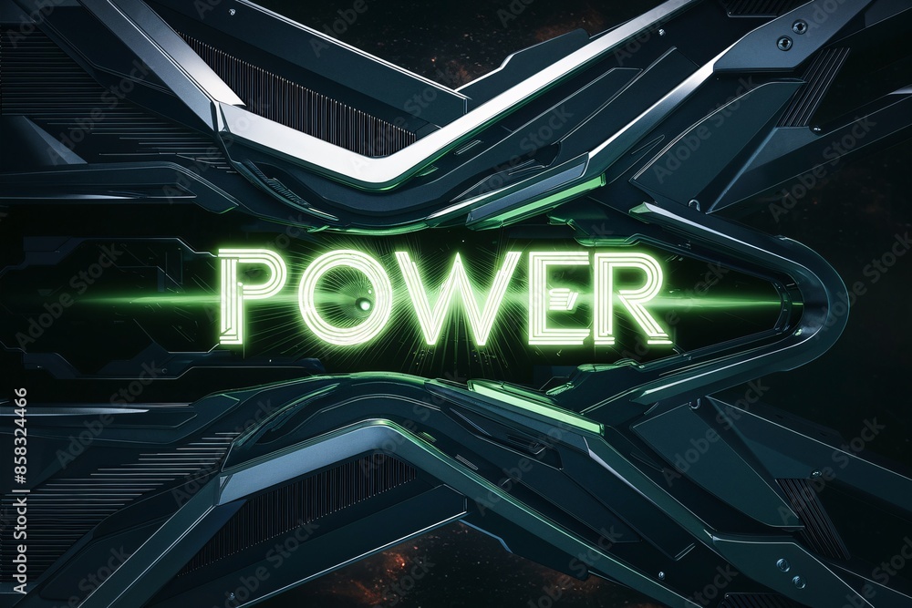 Poster the image is of a green glowing word 