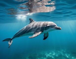 Dolphin Swimming in Blue Ocean