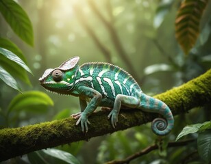 A Green and Blue Lizard on a Branch