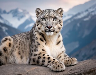 Fototapeta premium Snow Leopard on Mountain