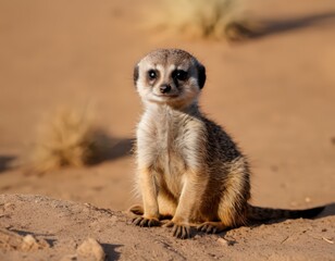 Fototapeta premium A Small Brown and White Animal Sitting on a Dirt Field