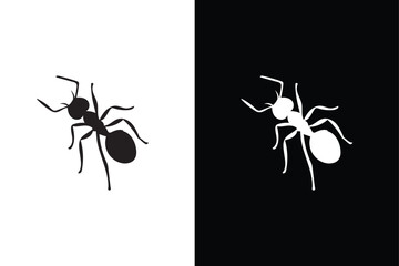 Ant vector. Ant icon silhouette on Black and White Vector Background