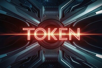 The image is of a glowing red circle with the word TOKEN in the center. The circle is surrounded by a dark background with a metallic texture.

