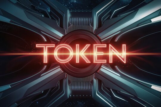 The image is of a glowing red circle with the word TOKEN in the center. The circle is surrounded by a dark background with a metallic texture.

