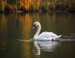 Naklejka premium Swan Swimming in the Pond