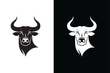 Bull and cow head logo. Creative bull horns. Vector illustration black white background