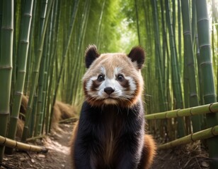 A Panda Bear in the Bamboo Forest