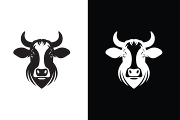 Bull and cow head logo. Creative bull horns symbol. Vector illustration black white background.