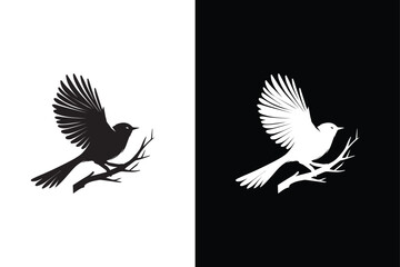 Bird black and white royalty free vector icon. Bird icon, silhouette, logo on white black