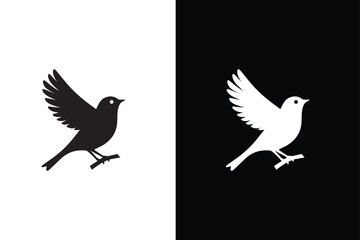 Fototapeta premium Bird black and white royalty free vector icon. Bird icon, silhouette, logo on white background