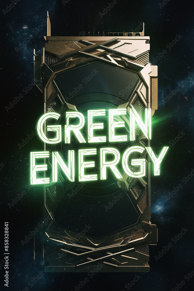 Poster the image is of a black rectangular object with a green glowing outline and the words 