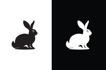 Silhouettes of rabbit, vector illustration, beautiful rabbit black white background.