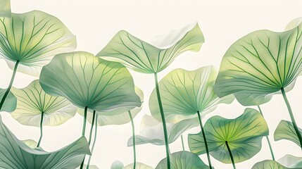 Beautiful Digital Art of Green Lotus Leaves in Serene Nature