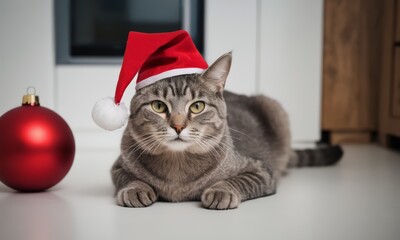 A Cat Wearing a Santa Hat