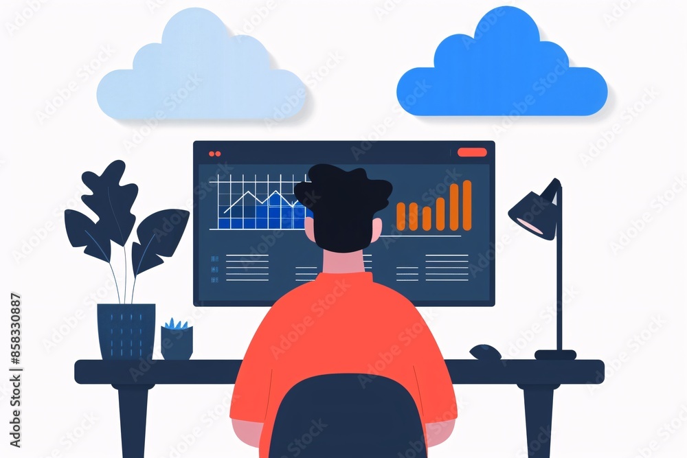 Aufkleber person working with data analytics on a computer screen. concept of business analysis, cloud computi