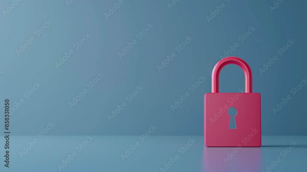 Poster red padlock on blue background symbolizing security and protection. minimalistic design with copy sp