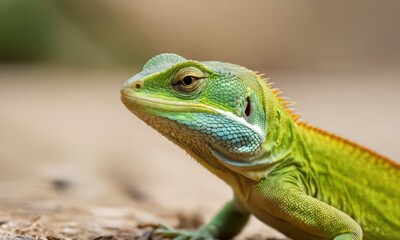 Fototapeta premium Green Lizard with Yellow and Blue Spots