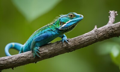 Fototapeta premium A Green Lizard on a Branch