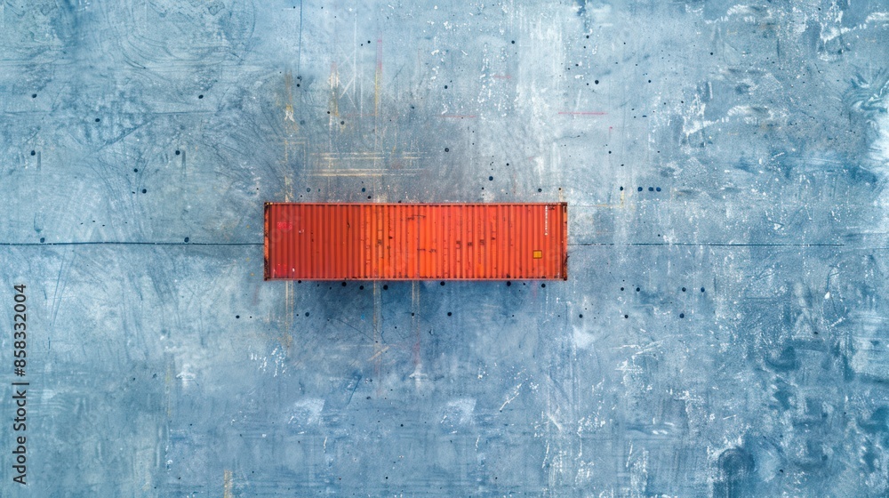Aufkleber a top-down view of a new container on a plain concrete floor, with a large portion of the image left