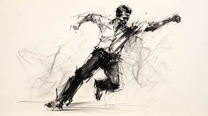 Fototapeta premium wide entertainment banner, black and white illustration charcoal pencil sketch drawing of drunken man dancing and performing on a party in white background