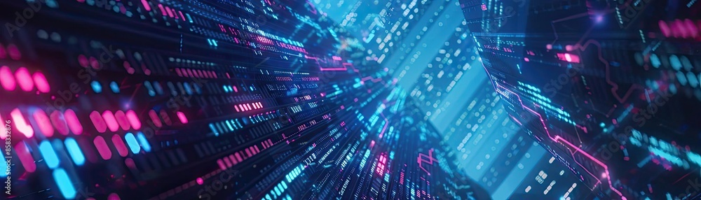 Poster abstract futuristic digital data stream background with vibrant colors representing big data, techno