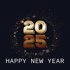 Happy new year 2025 banner black and golden vector luxury text 2025 happy new year.