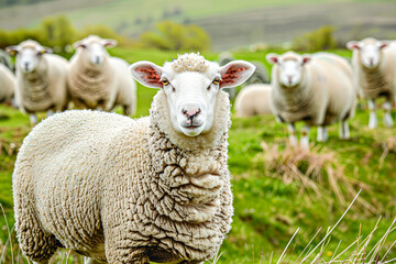 Obraz premium A flock of sheep grazing in a field.