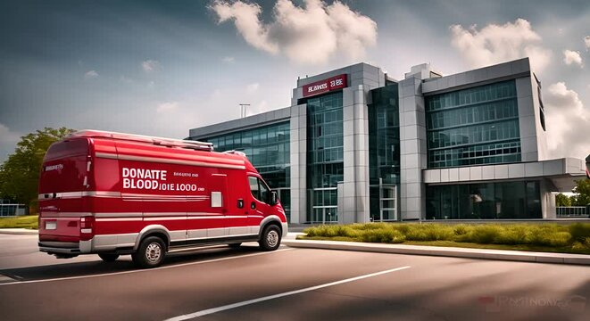 Medical van to donate blood. Blood donation.