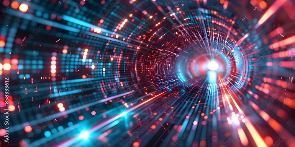 Poster vibrant and high-tech abstract design in a futuristic digital data tunnel. concept abstract design, 