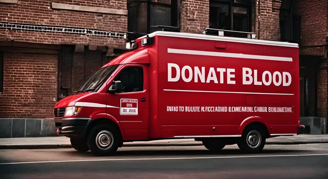 Medical van to donate blood. Blood donation.