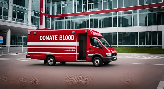 Medical van to donate blood. Blood donation.