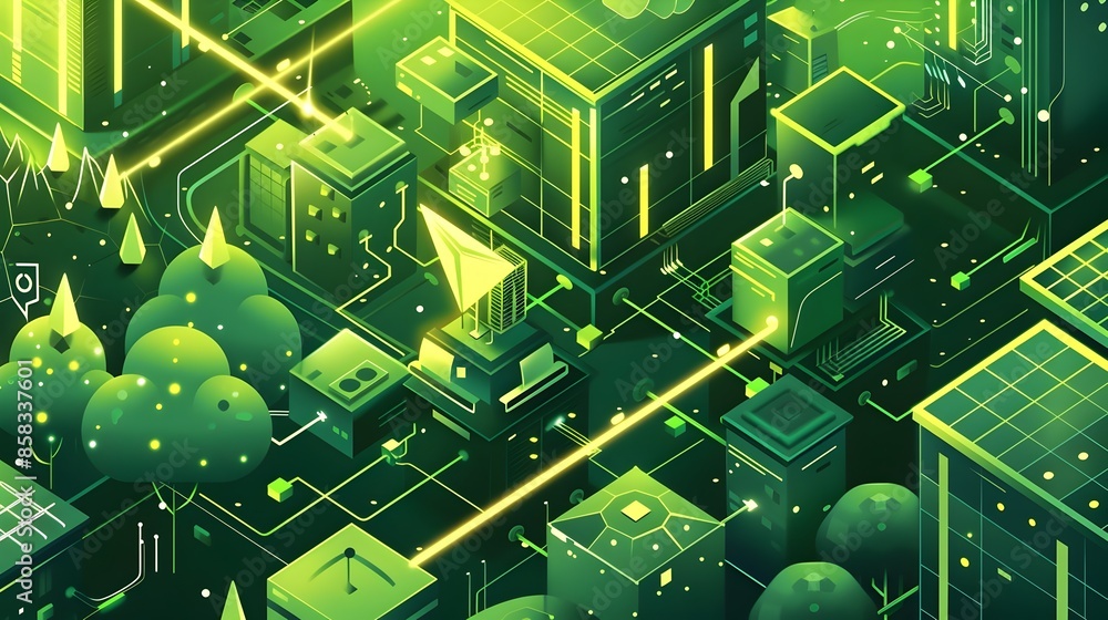 Aufkleber futuristic digital geometric architectural abstract with glowing shapes and patterns