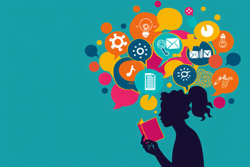 a silhouette of a woman reading a book