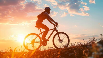 Fototapeta premium silhouette of a cyclist against the sunset