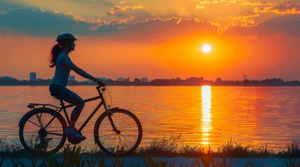 Fototapeta premium silhouette of a cyclist against the sunset