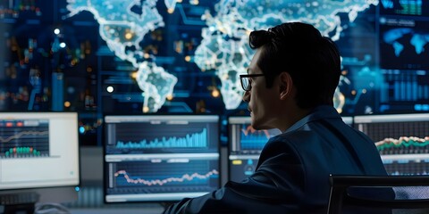 Global contract managers leverage an alert system for real-time monitoring of market fluctuations. Concept Market Fluctuations, Real-time Monitoring, Global Contract Managers, Alert System