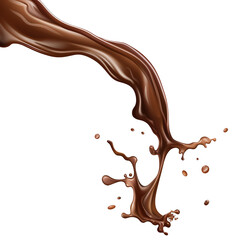 A stream of melted chocolate isolated on transparent.
