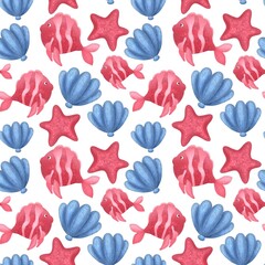 Seamless pattern shells fish sea  wrapping paper 