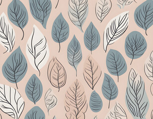 Fototapeta premium botanical leaf background modern includes a flower line art design and floral organic shape design in a minimalist doodle style. 