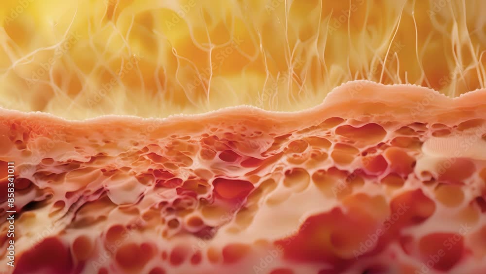 Poster a cross section animation of the dermis showing collagen fibers and how they contribute to the skins