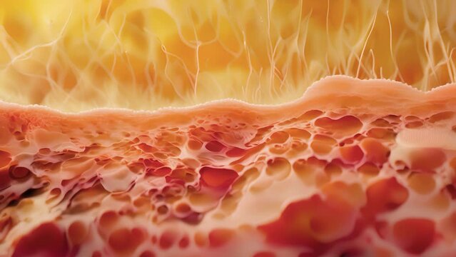 A cross section animation of the dermis showing collagen fibers and how they contribute to the skins strength and resilience.