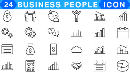 Business people line icons set. Businessman outline icons collection. Teamwork, human resources, meeting, partnership, meeting, work group, success, resume - stock vector.