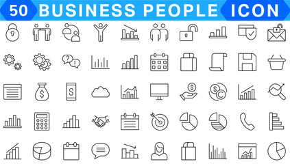 Business people line icons set. Businessman outline icons collection. Teamwork, human resources, meeting, partnership, meeting, work group, success, resume - stock vector.