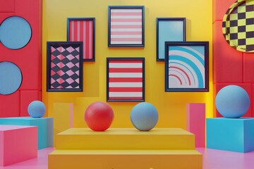 Geometric Gallery With Colorful Spheres