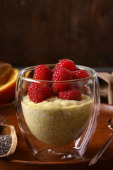 pudding with chia seeds and fresh berries for breakfast