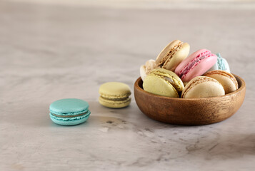 macaroons for dessert in a bowl on the table