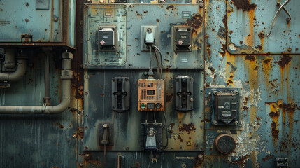 Electrical panel with devices that protect circuits from overloads, such as fuses or circuit breakers.