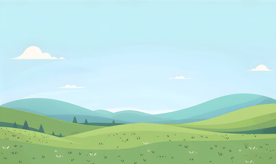 Obraz premium Cartoon flat style landscape. Summer green meadow background. Stylized field for backdrop. 